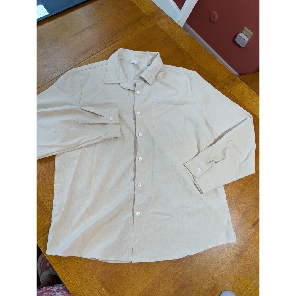 CONJUESS Men’s Beige Button Up Shirt XL Long Sleeve Casual Lightweight Textured